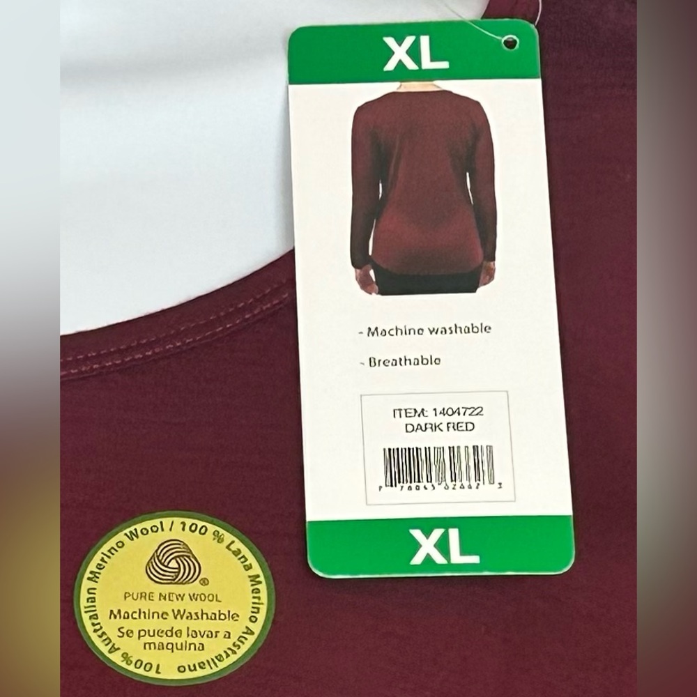 Segments 100% Merino Wool Top XL Dark Red Long Sleeve NWT - Picture 11 of 11